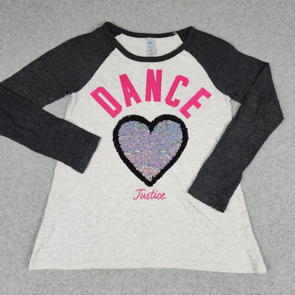 Justice T Shirt Bundle Girls 8/10 Pink Multi Cotton Dance Love Sequin Lot of 3
